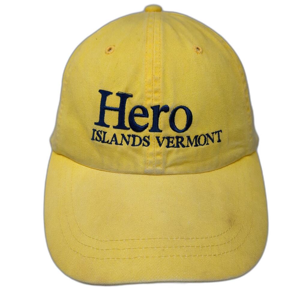 Adams Baseball Cap Yellow One Size Leather Strap Hero Islands Vermont Cotton Hat